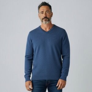 Bonobos Sweater Slim Fit Mens Small Merino Wool V-Neck Blue Heather Pullover